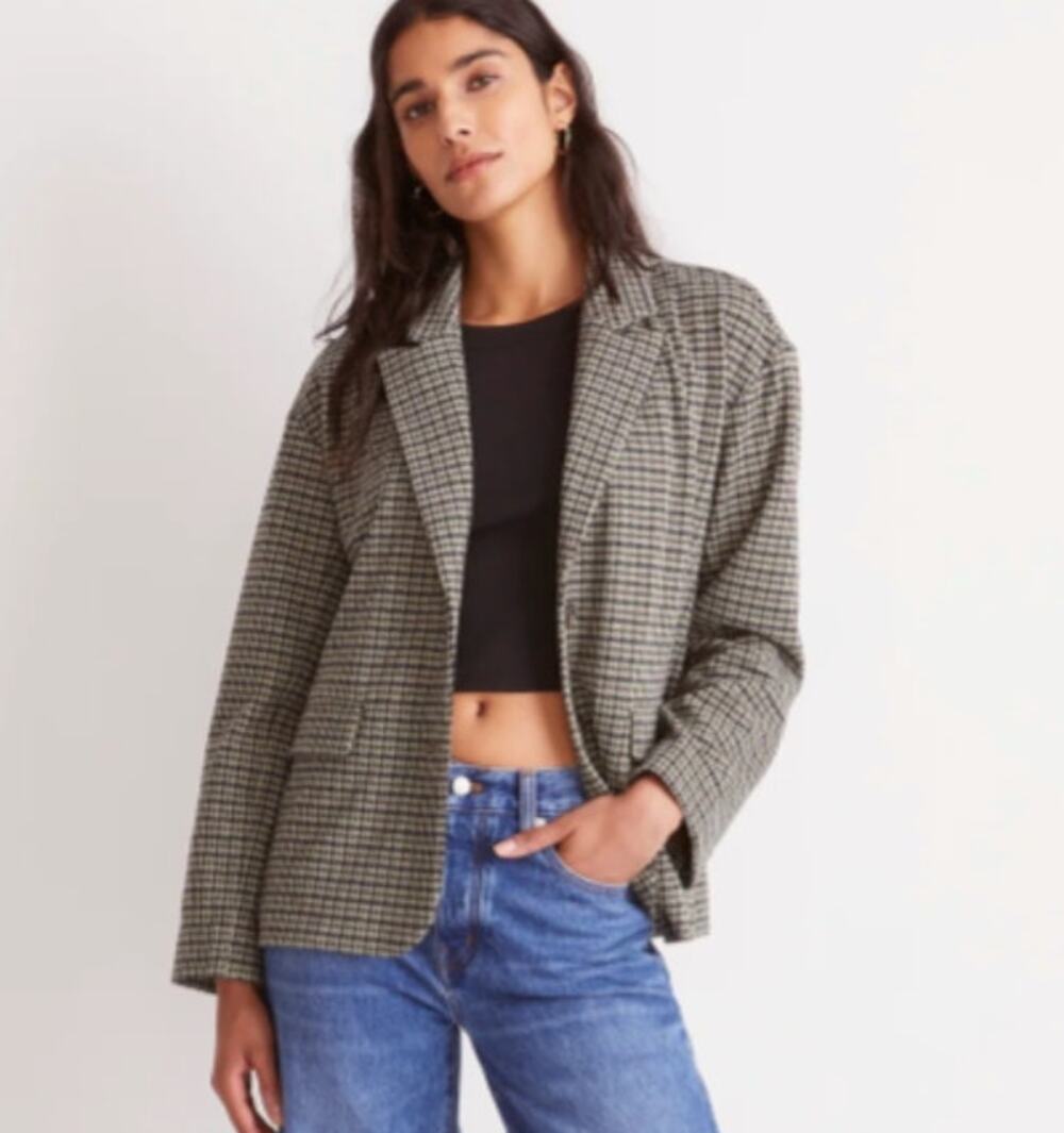 Madewell Black Houndstooth Oversized Knit Blazer Jacket Size XL